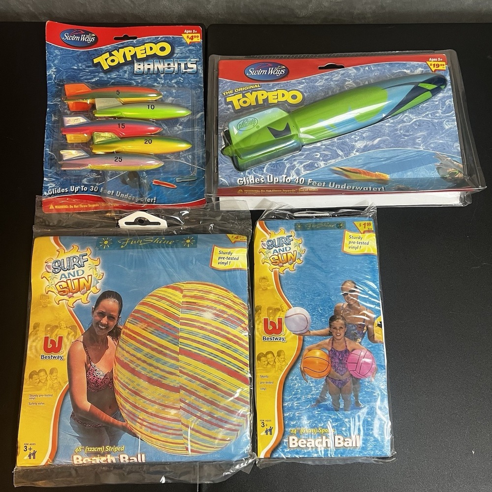 RARE 48" Jumbo Surf & Sun Beach Ball Blue Striped Glossy Vinyl NOS Vintage 2002